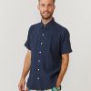 Men 18 Waits Shirts | Short Sleeve Dylan | Navy Gauze