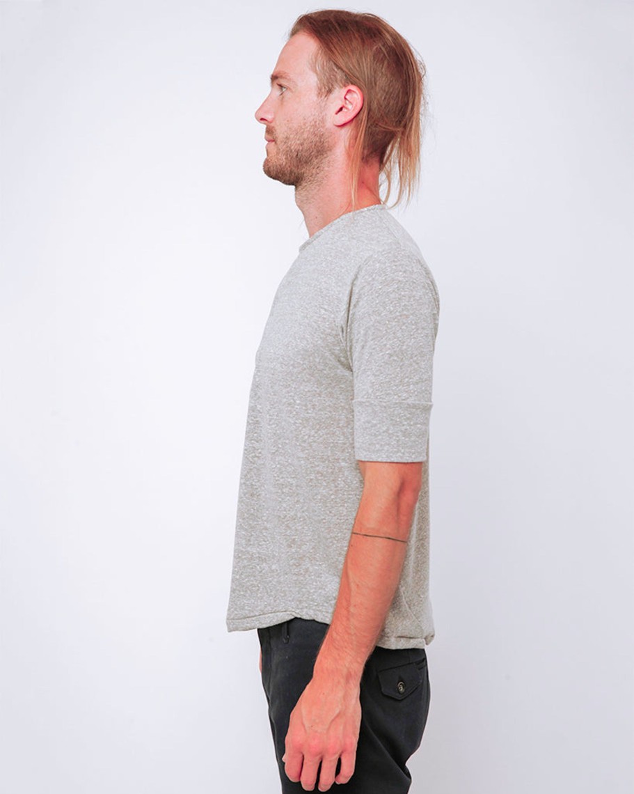 Men 18 Waits Knits | T-Shirts | The Hitchhiker Henley | Grey Linen Slub