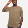 Men 18 Waits Knits | T-Shirts | Hitchhiker Henley | Organic | Khaki Micro Waffle