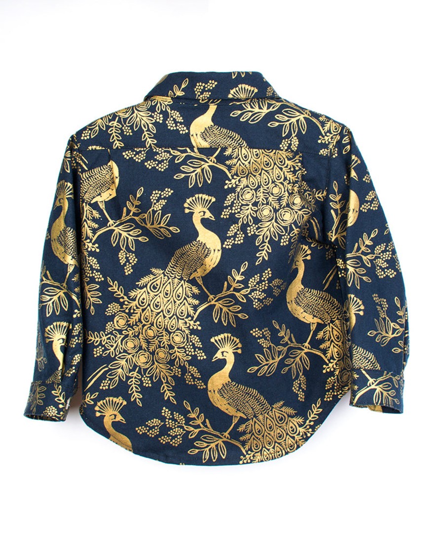 Kids 18 Waits | Long Sleeve Shirt | Navy Peacocks