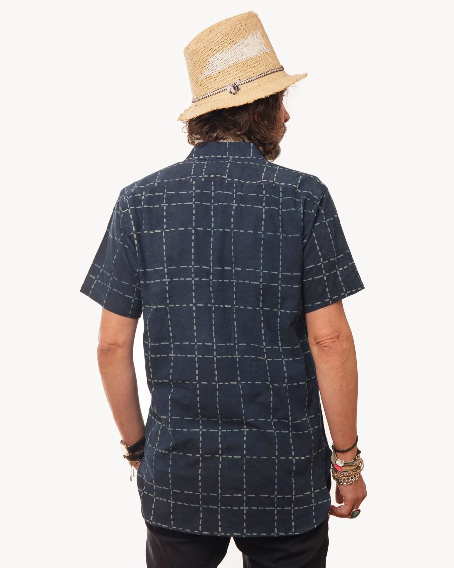 Men 18 Waits Shirts | Short Sleeve Neuwirth Shirt | Indigo Windowpanes