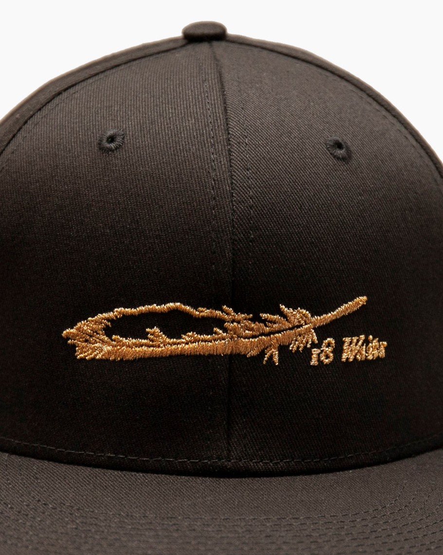 Men 18 Waits Hats & Caps | Flat Bill Snapback Cap | Gold Feather Logo On Black