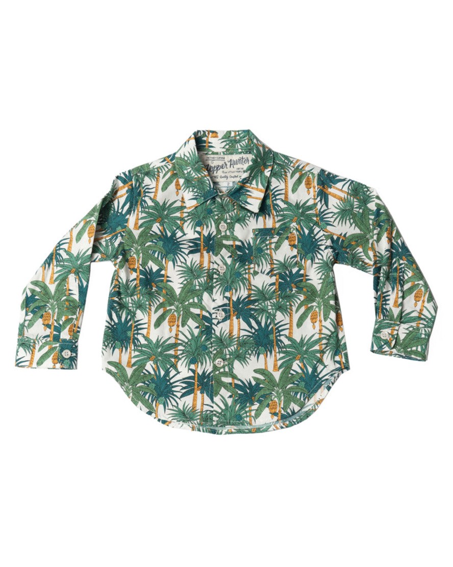 Kids Hopper Hunter | Long Sleeve Shirt | White Jungle Palms