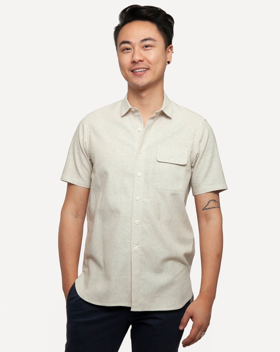 Men 18 Waits Shirts | Short Sleeve Neuwirth Shirt | Natural Linen Hatches