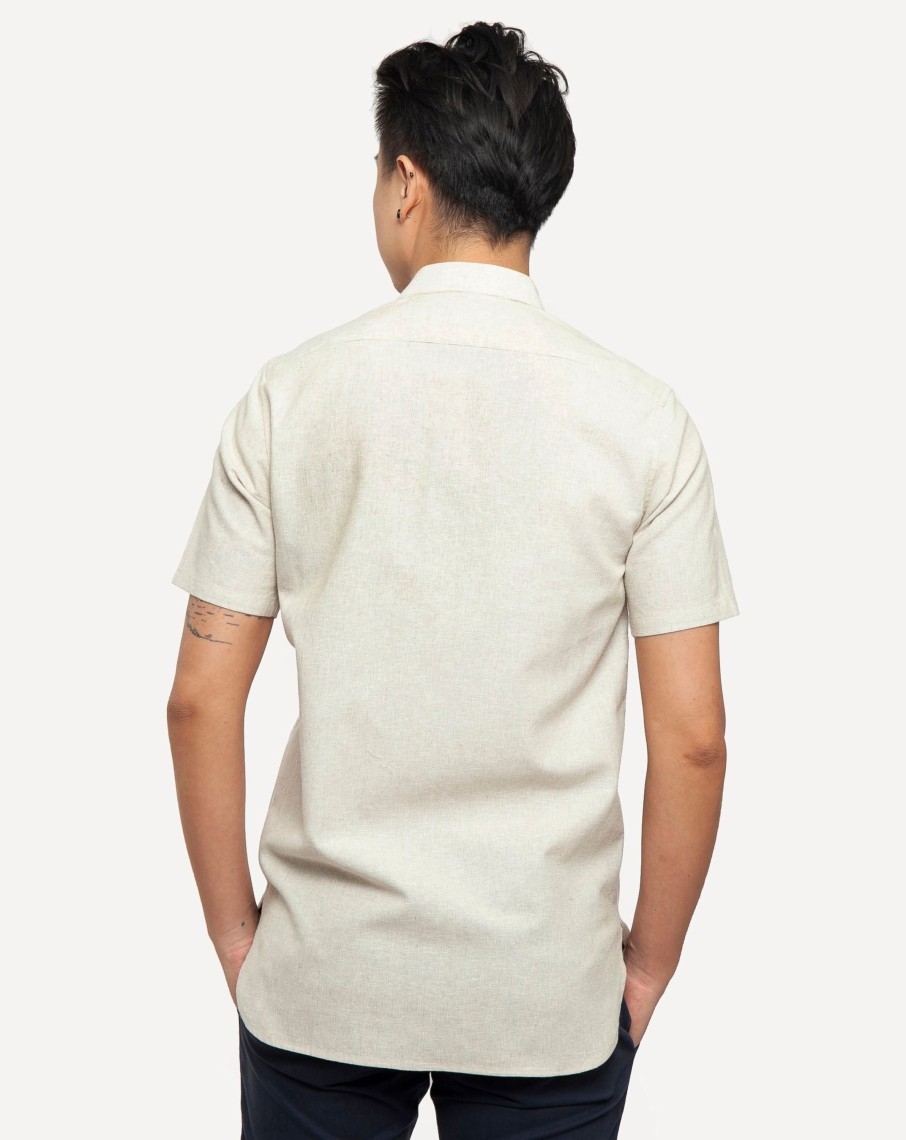 Men 18 Waits Shirts | Short Sleeve Neuwirth Shirt | Natural Linen Hatches