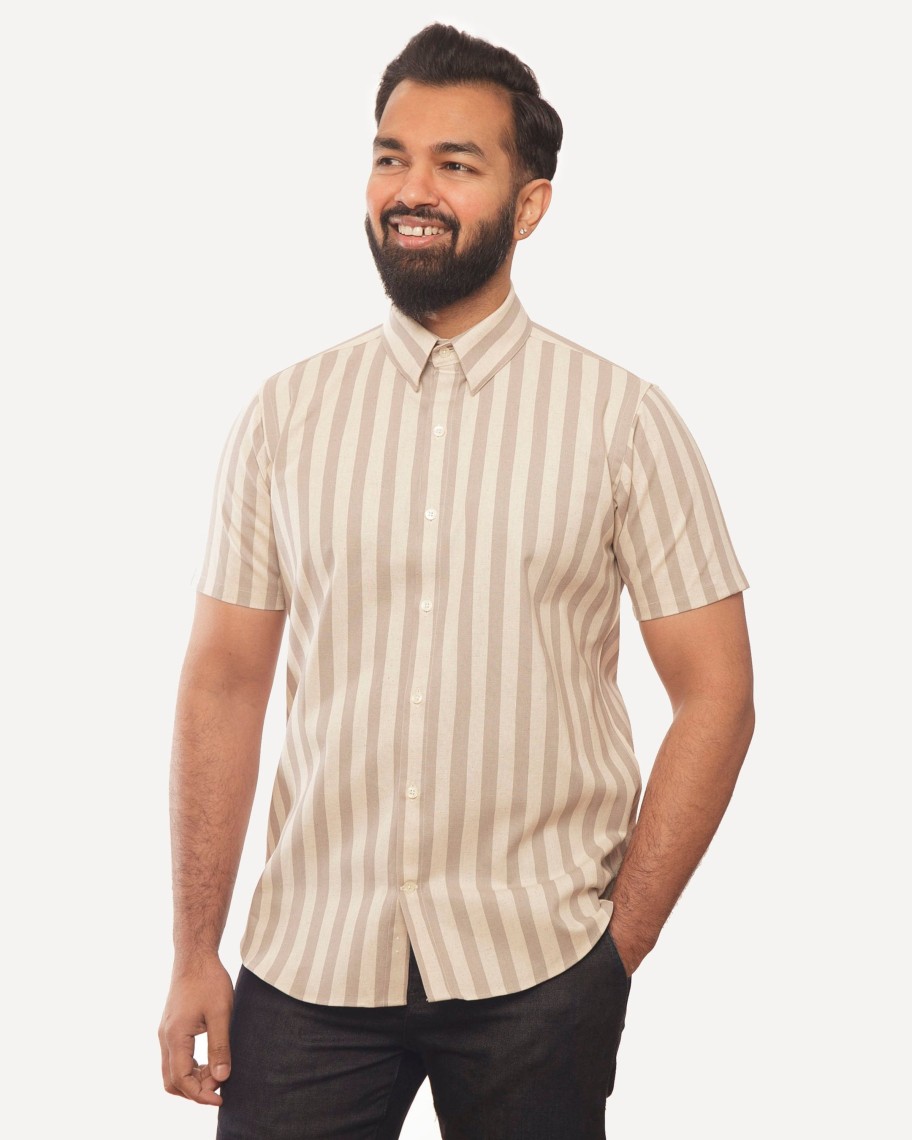 Men 18 Waits Shirts | Short Sleeve Dylan Shirt | Tipsy Sailor Stripes (Grey)