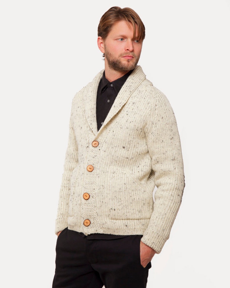 Men 18 Waits Knits | T-Shirts | Knit Cardigan | Cream Fleck Wool