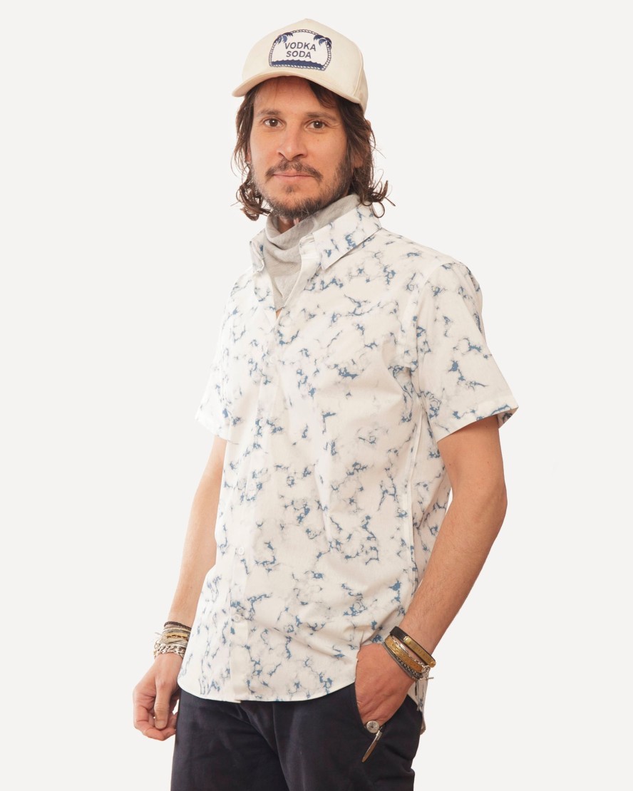 Men 18 Waits Shirts | Short Sleeve Dylan Shirt | Tie Dye Sky