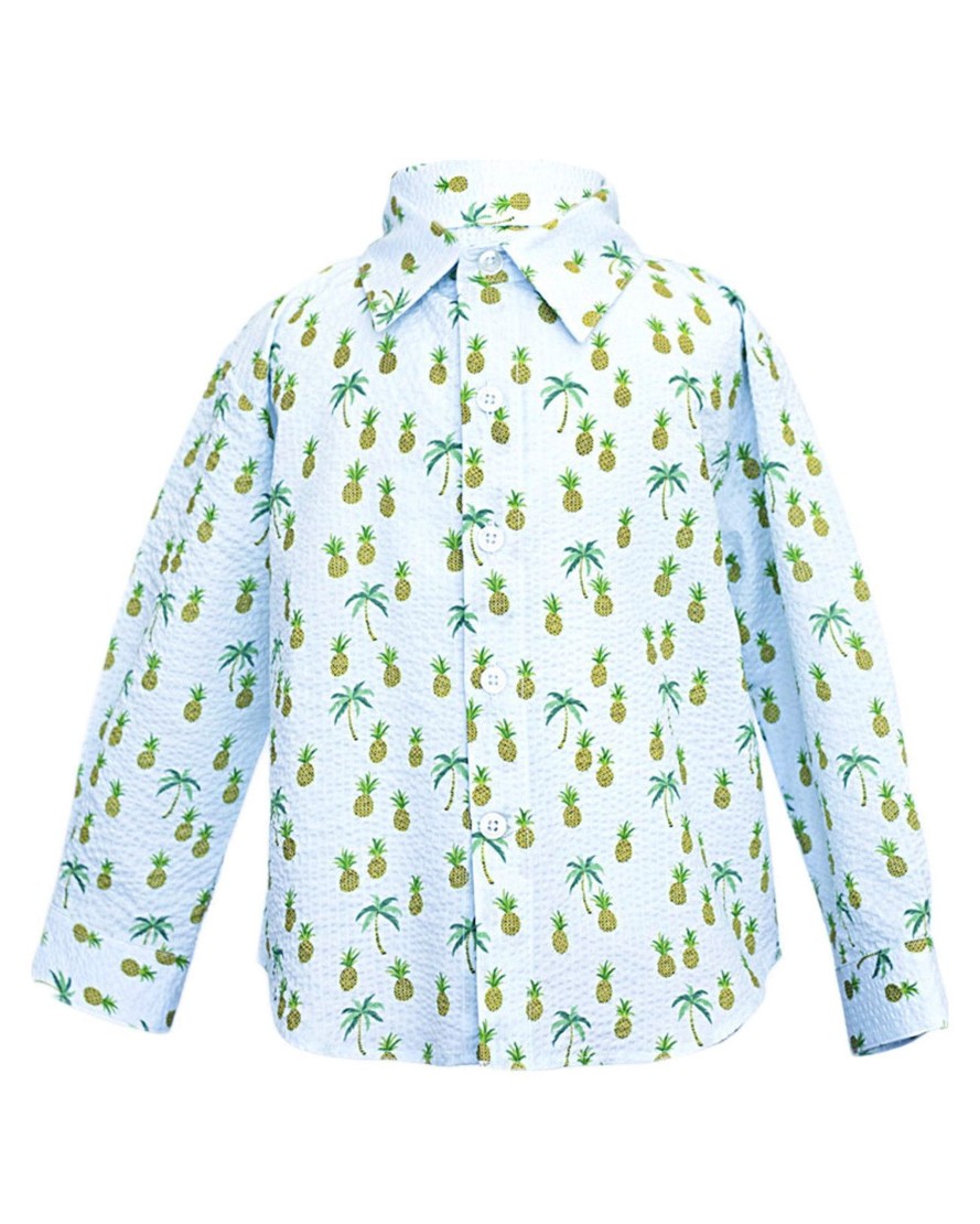 Kids Hopper Hunter | Long Sleeve Shirt | Light Blue Pineapples