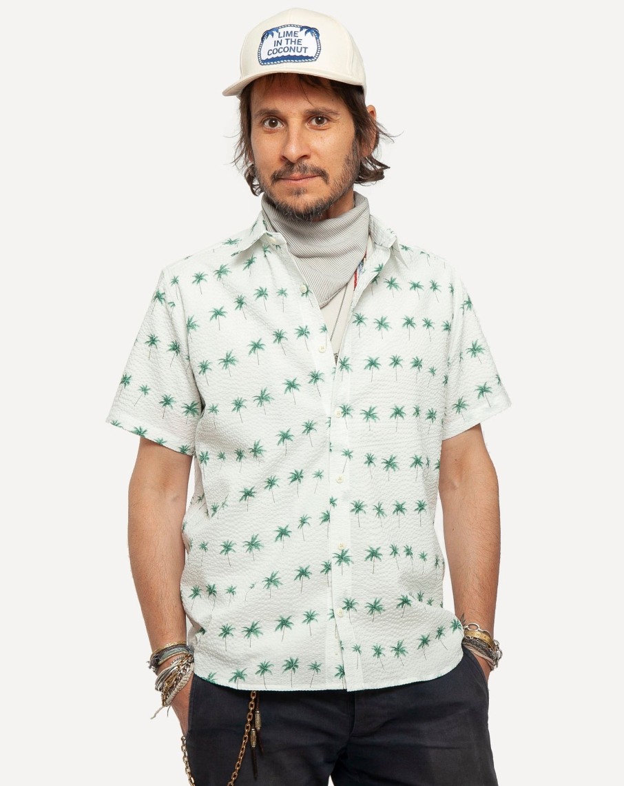 Men 18 Waits Shirts | Short Sleeve Dylan | Seersucking Palms - White