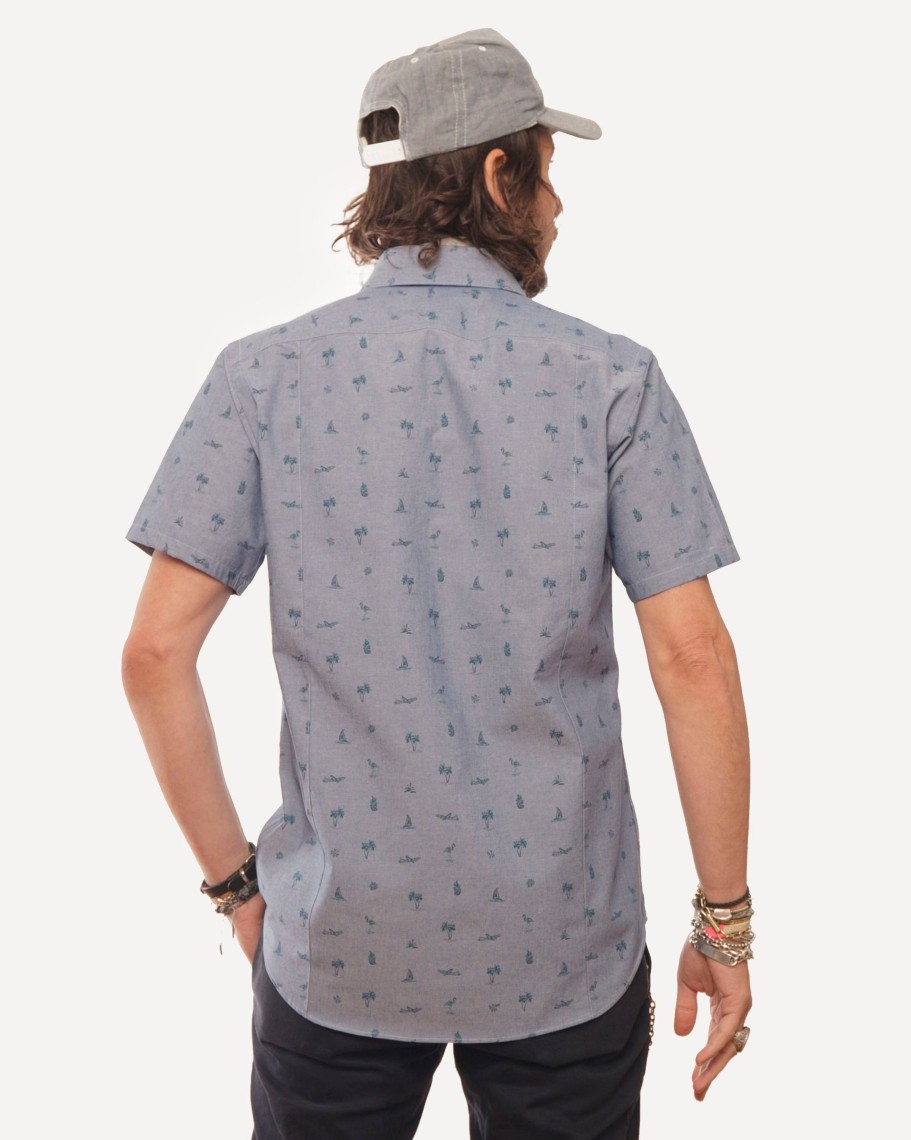 Men 18 Waits Shirts | Short Sleeve Dylan Shirt | Bahama Breeze (Blue)