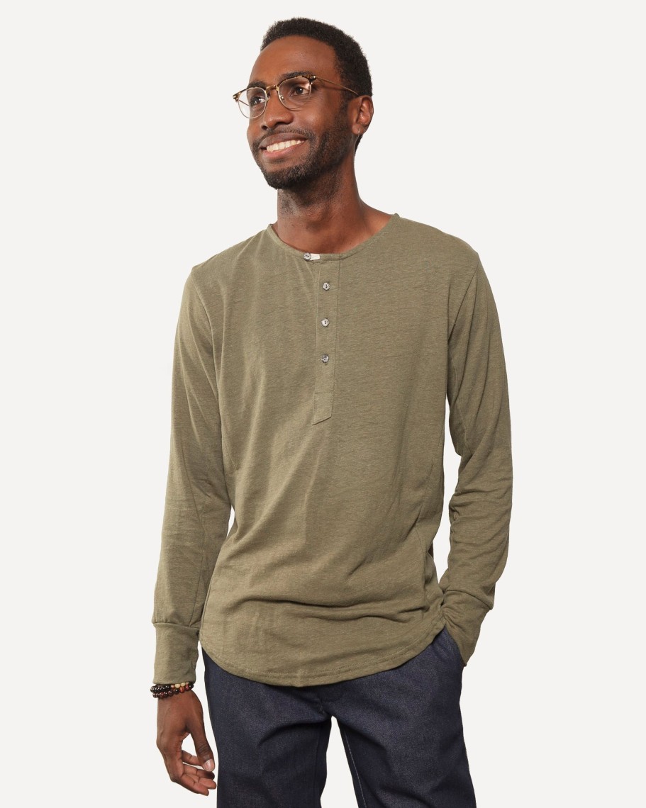 Men 18 Waits Knits | T-Shirts | Heritage Henley | Sage Hemp