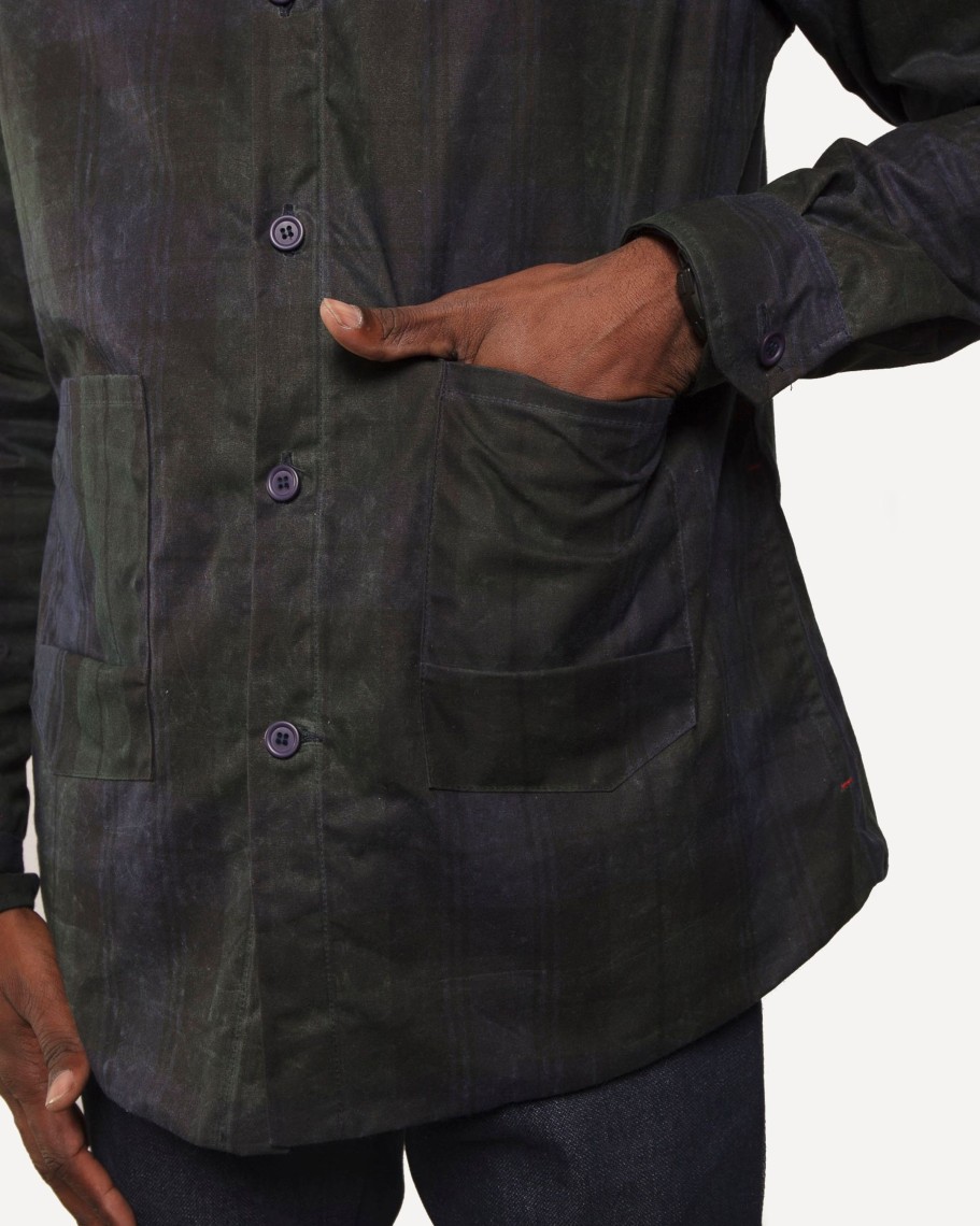 Men 18 Waits Jackets | The Legacy Weekender | Navy/Green Plaid Wax Cotton