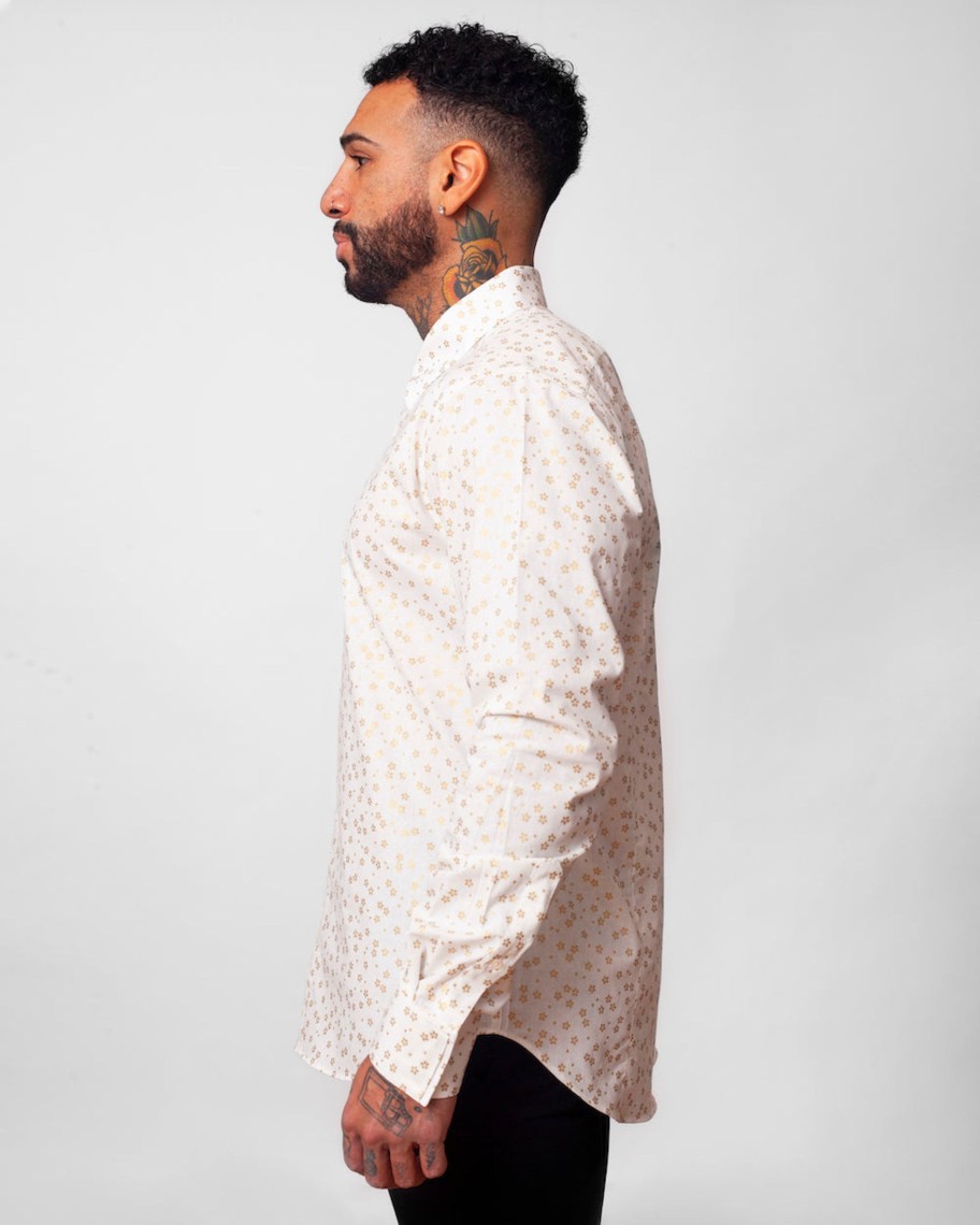 Men 18 Waits Shirts | Dylan Shirt | White Golden Flowers