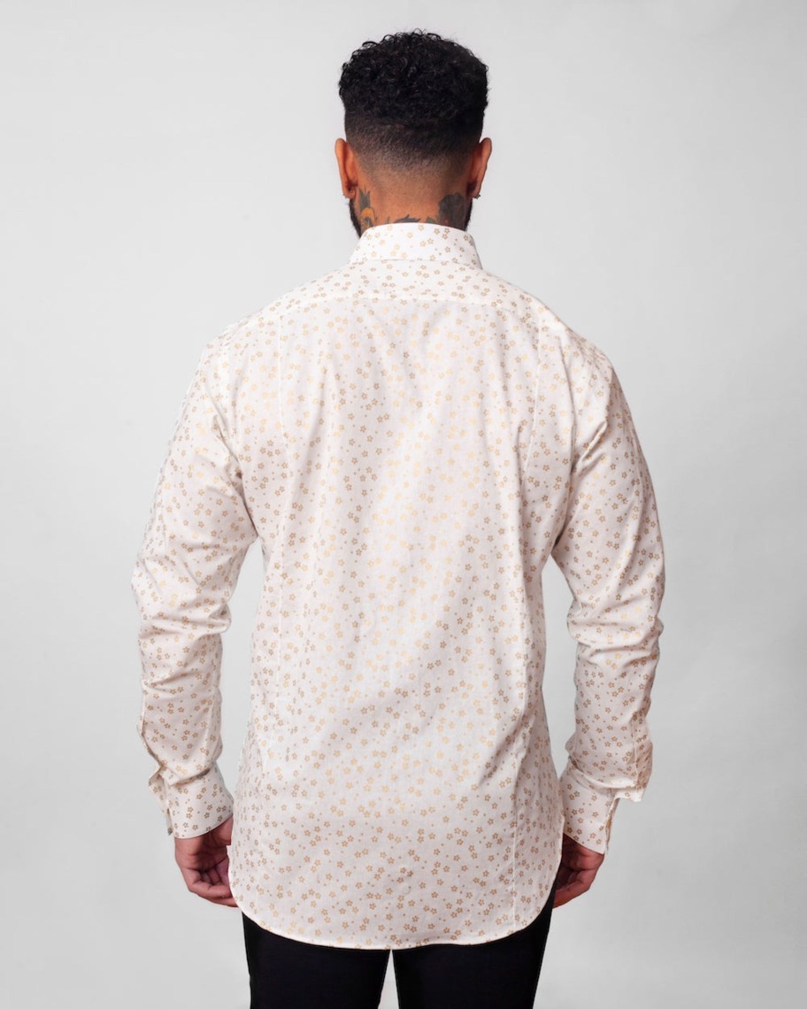 Men 18 Waits Shirts | Dylan Shirt | White Golden Flowers