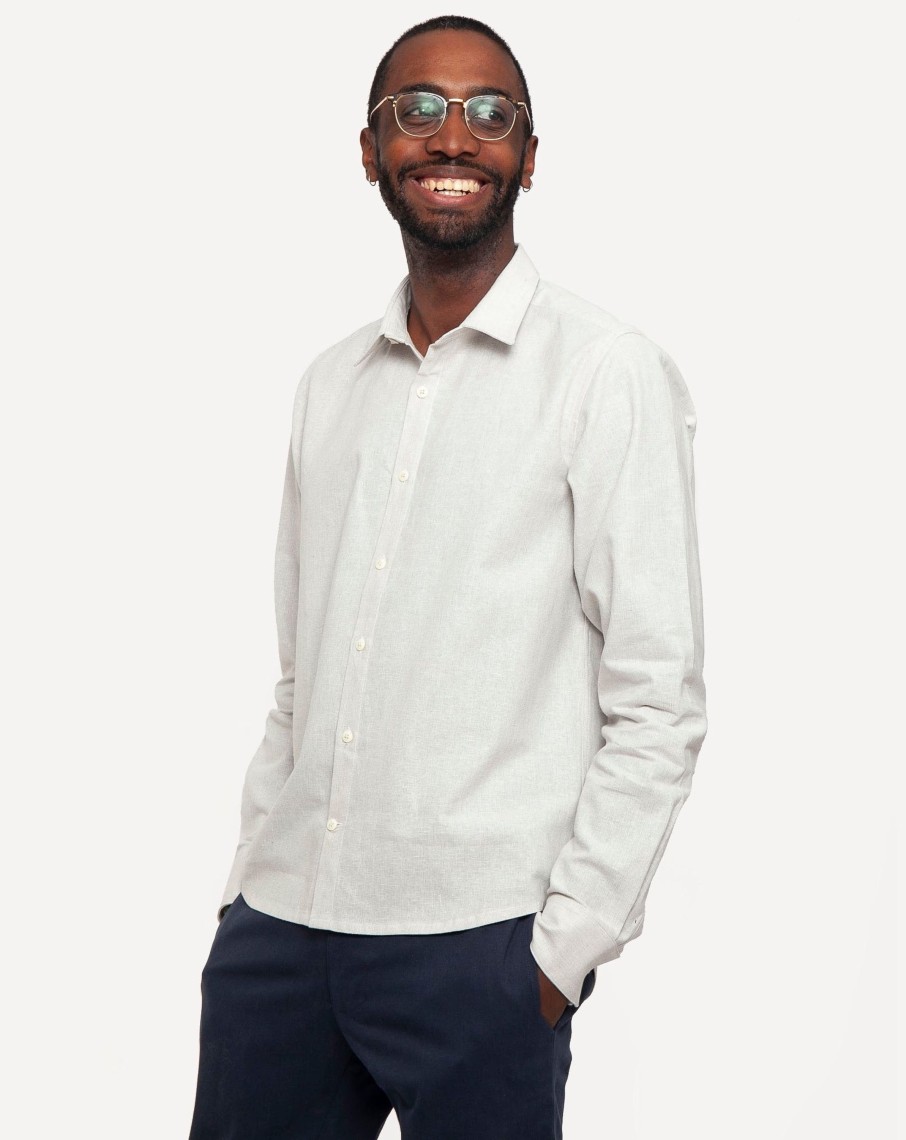 Men 18 Waits Shirts | Long Sleeve Dylan Shirt | White Linen Hatches