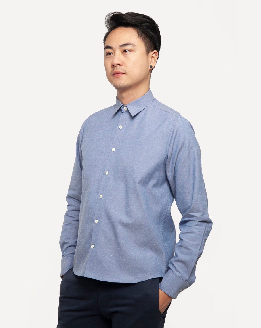 Men 18 Waits Shirts | Long Sleeve Dylan Shirt | Blue Fleck