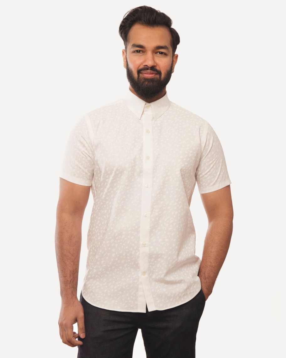 Men 18 Waits Shirts | Short Sleeve Dylan Shirt | White Ink Flecks