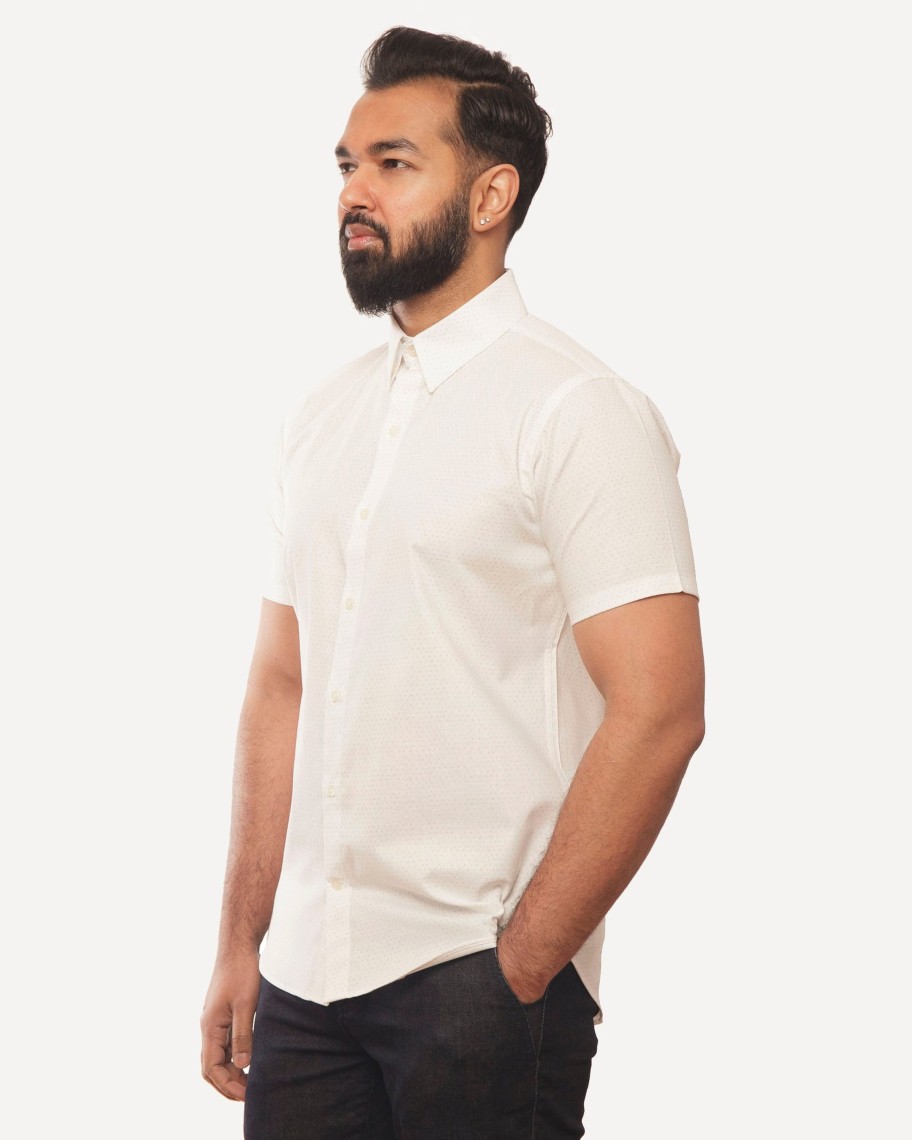 Men 18 Waits Shirts | Short Sleeve Dylan Shirt | White Ink Flecks