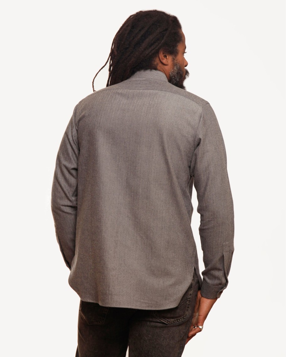 Men 18 Waits Shirts | Long Sleeve Neuwirth Shirt | Light Grey Herringbone