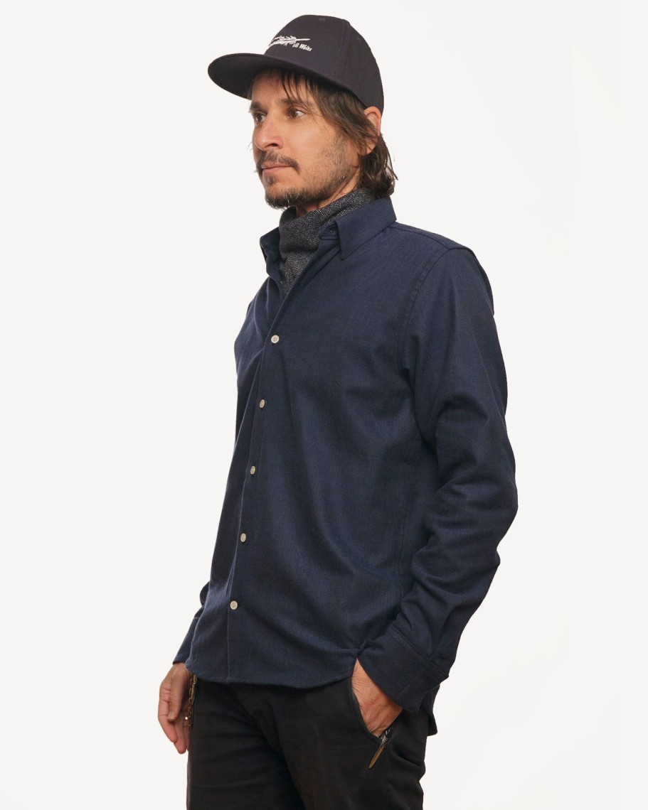 Men 18 Waits Shirts | Long Sleeve Dylan Shirt | Blue Black Herringbone