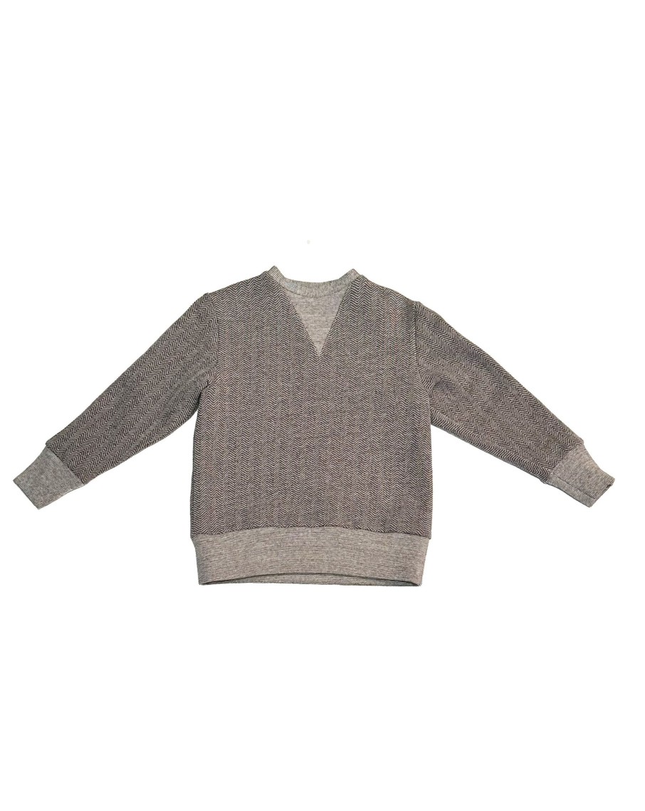 Kids Hopper Hunter | Crew Sweater | Grey Herringbone