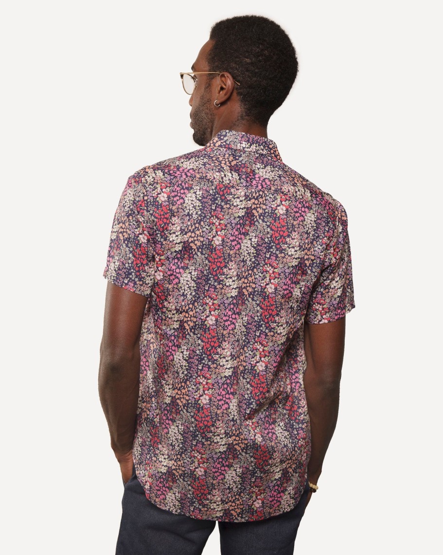 Men 18 Waits Shirts | Short Sleeve Dylan Shirt | 60'S Floral - Navy