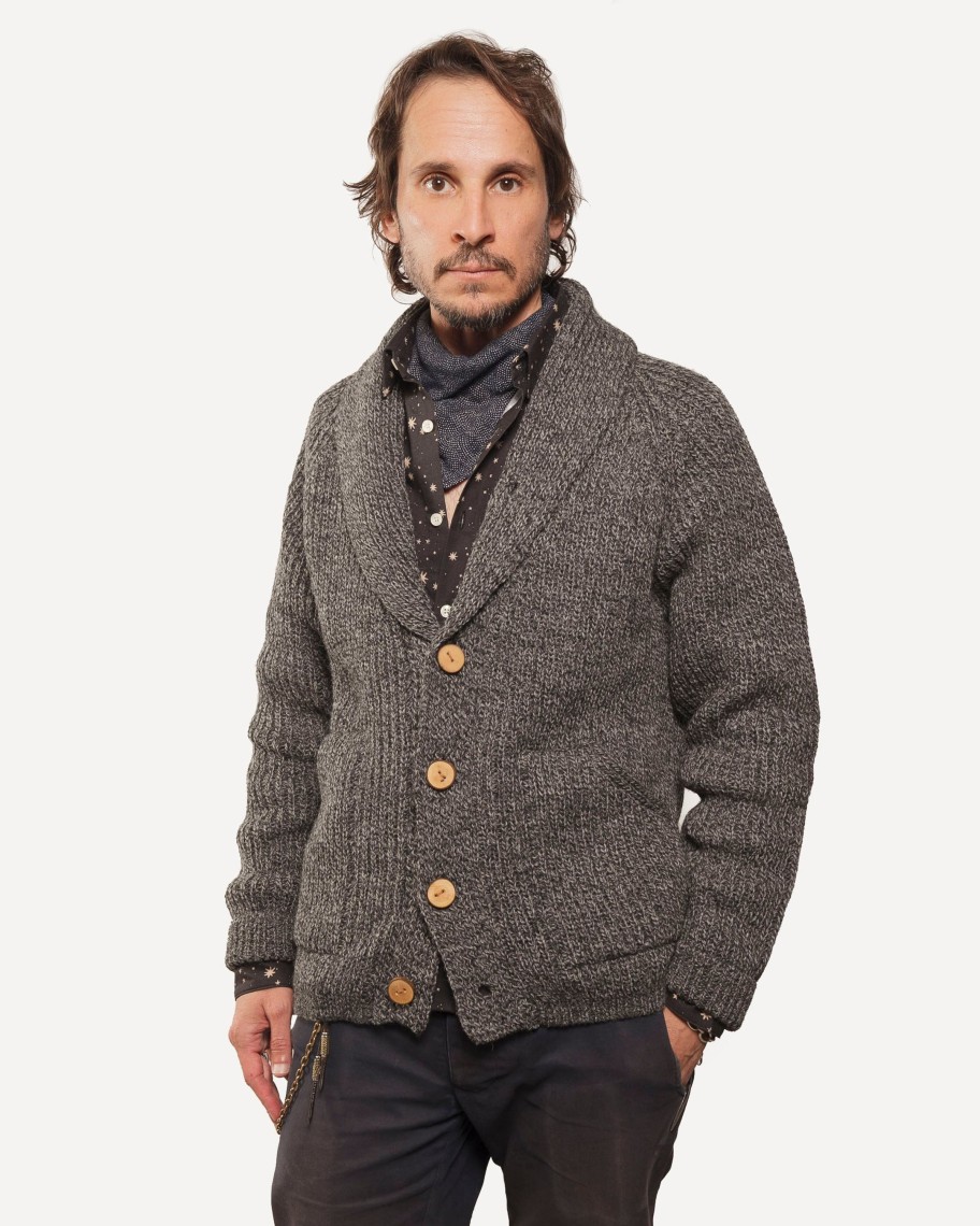 Men 18 Waits Knits | T-Shirts | Knit Cardigan | Grey Tweed