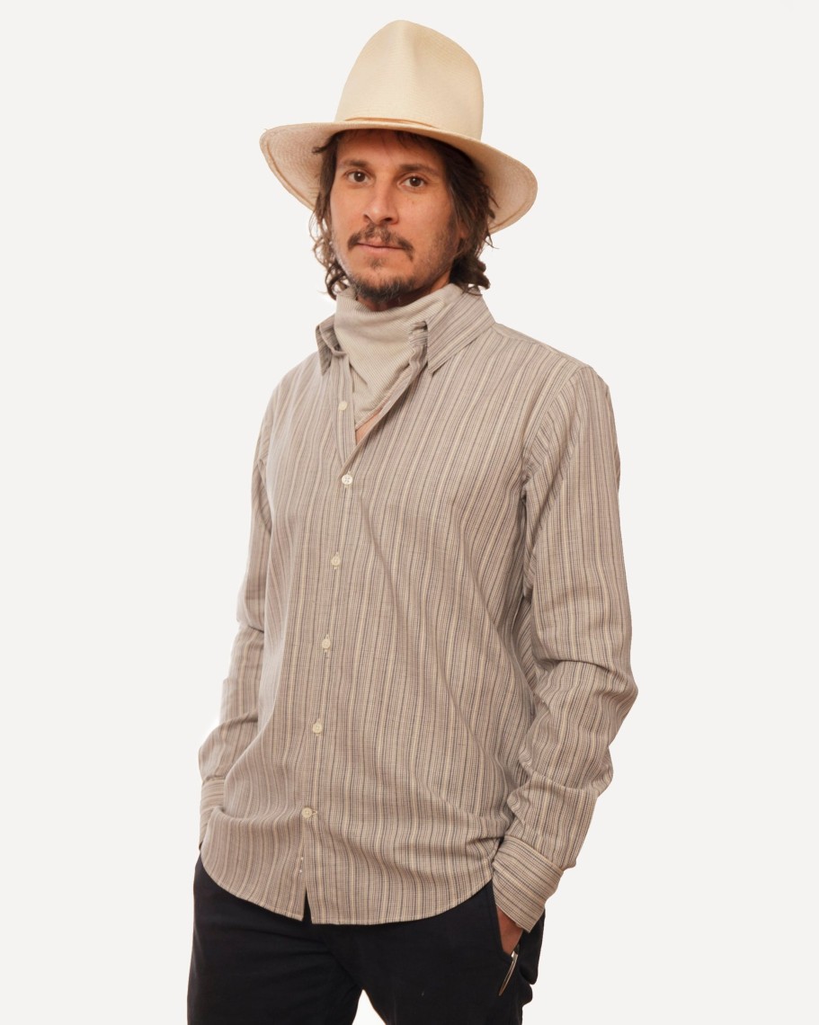 Men 18 Waits Shirts | Long Sleeve Dylan Shirt | Faded Field Stripes