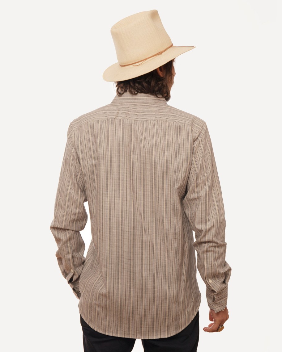 Men 18 Waits Shirts | Long Sleeve Dylan Shirt | Faded Field Stripes