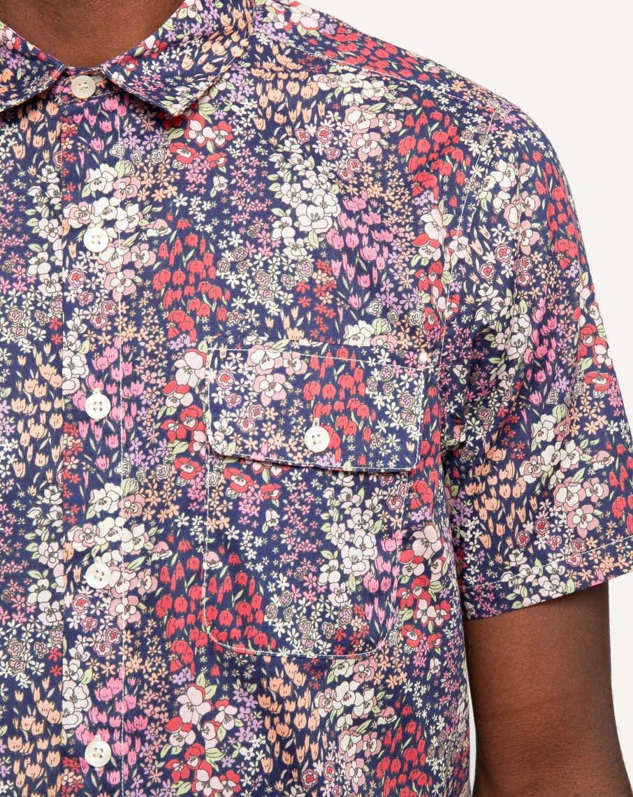 Men 18 Waits Shirts | Short Sleeve Neuwirth Shirt | 60'S Floral - Navy