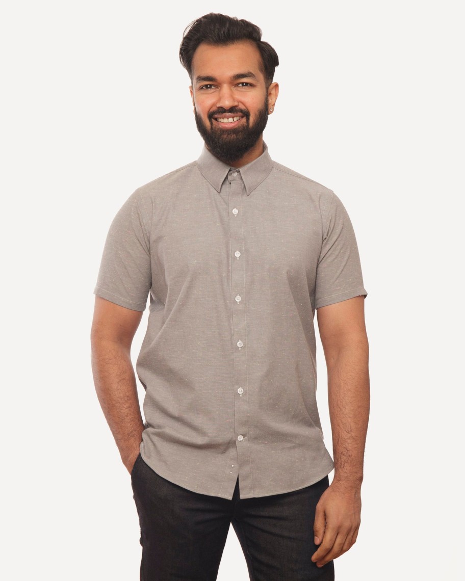 Men 18 Waits Shirts | Short Sleeve Dylan Shirt | Chambray Flecks (Grey)