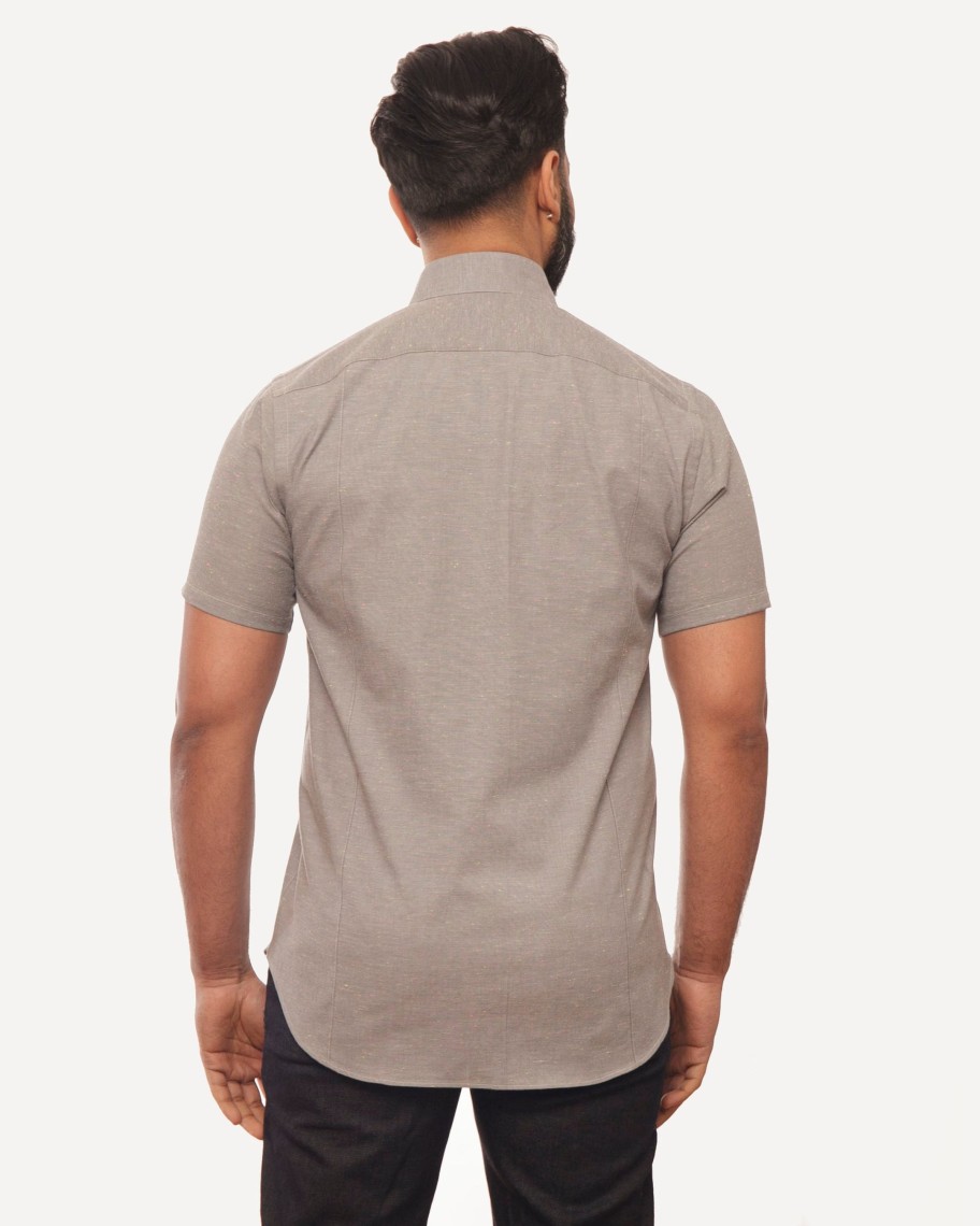 Men 18 Waits Shirts | Short Sleeve Dylan Shirt | Chambray Flecks (Grey)