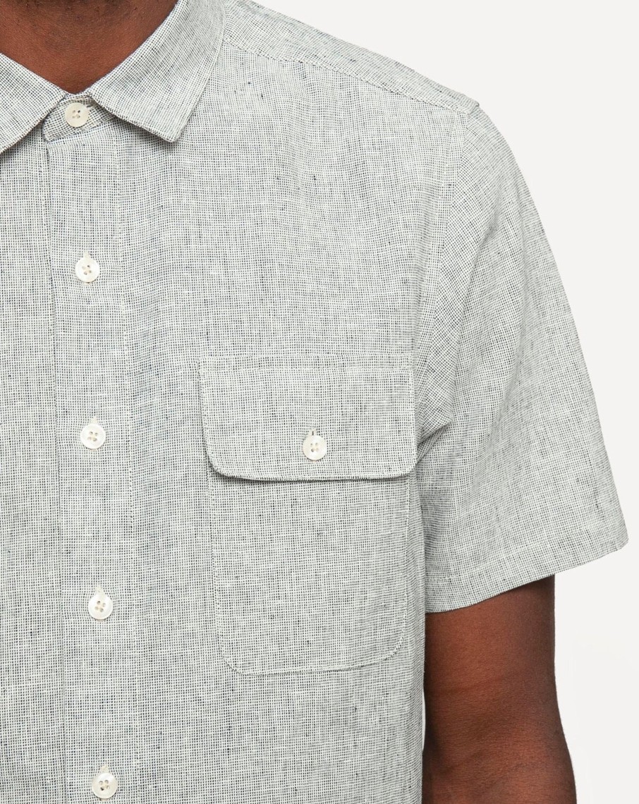 Men 18 Waits Shirts | Short Sleeve Neuwirth Shirt | Indigo Linen Hatches