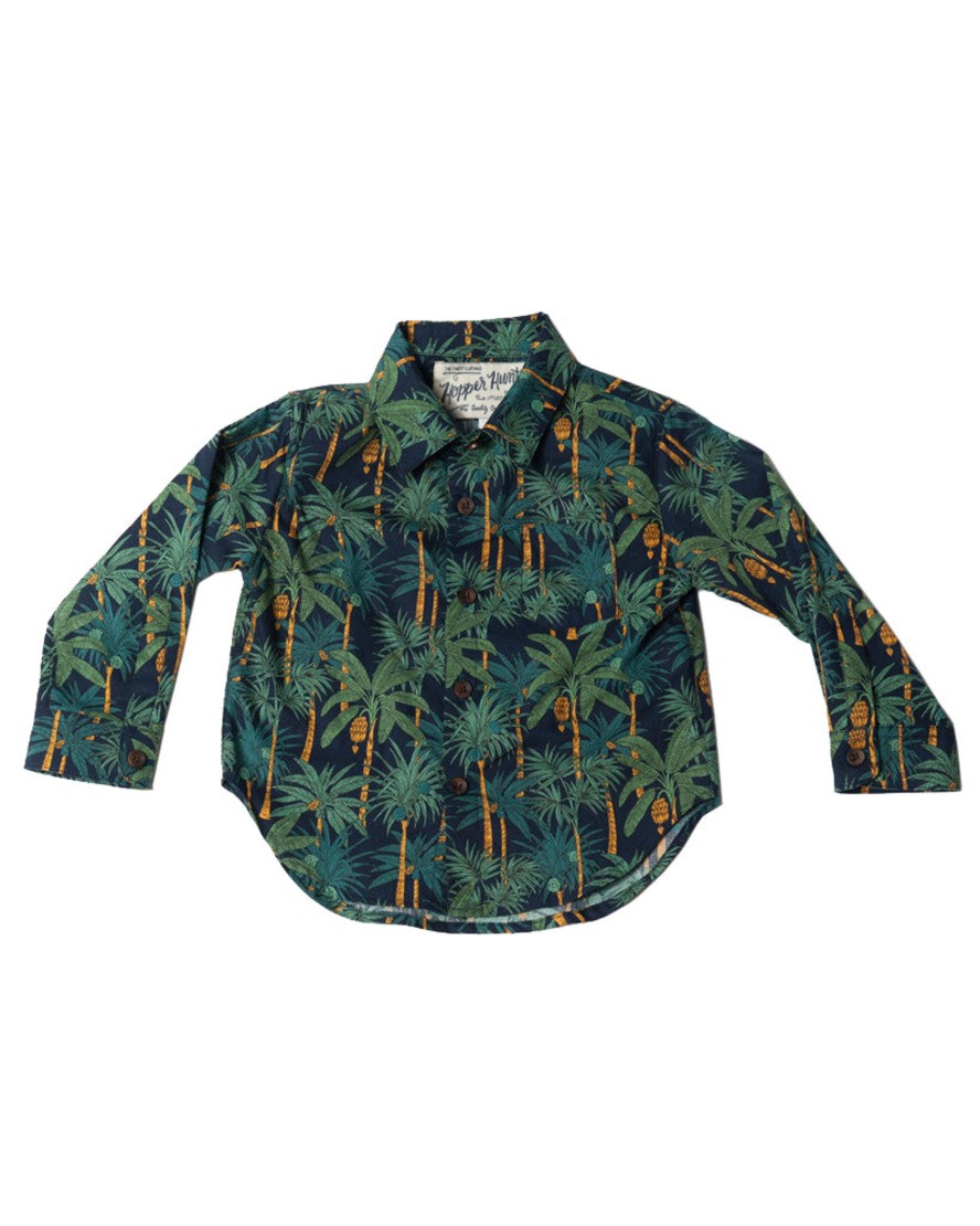 Kids Hopper Hunter | Long Sleeve Shirt | Navy Jungle Palms