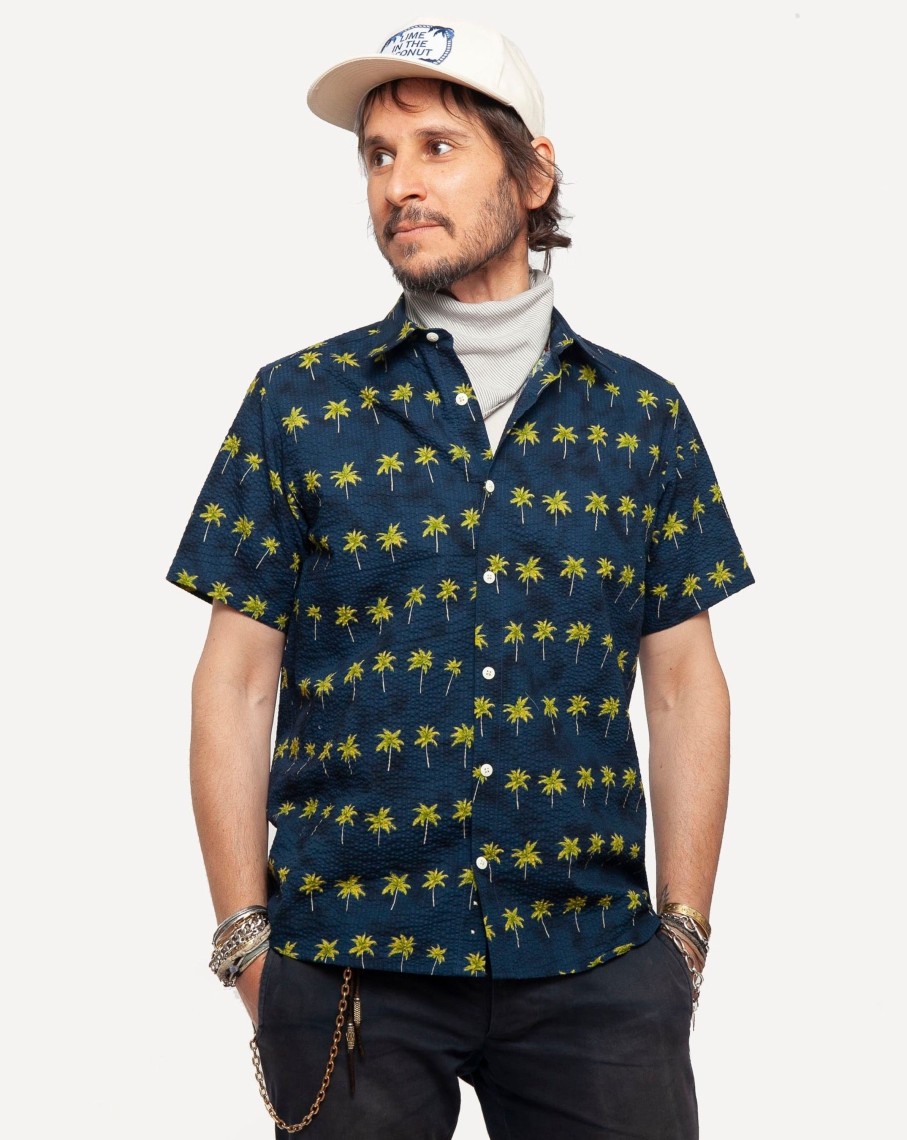 Men 18 Waits Shirts | Short Sleeve Dylan | Seersucking Palms - Navy