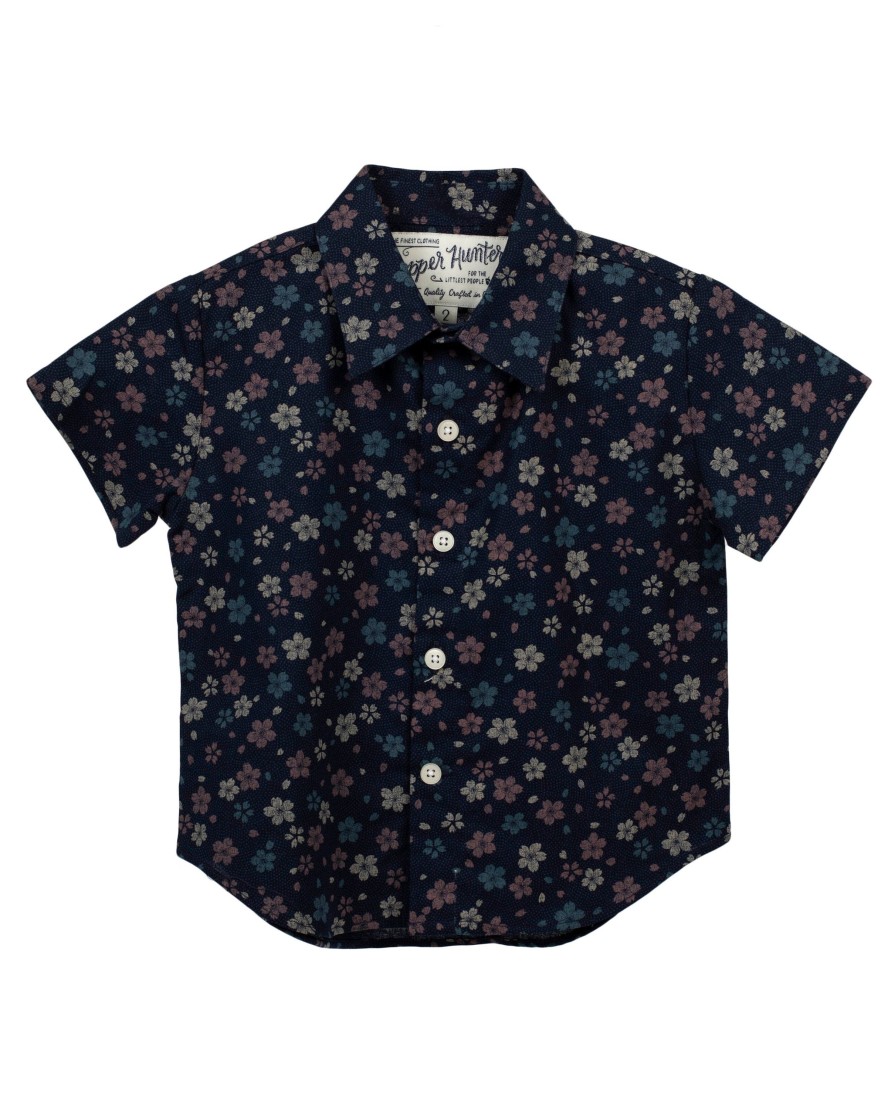 Kids Hopper Hunter | Short Sleeve Shirt | Navy Wildflowers