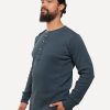 Men 18 Waits Knits | T-Shirts | Heritage Henley | Organic | Ultramarine Micro Waffle