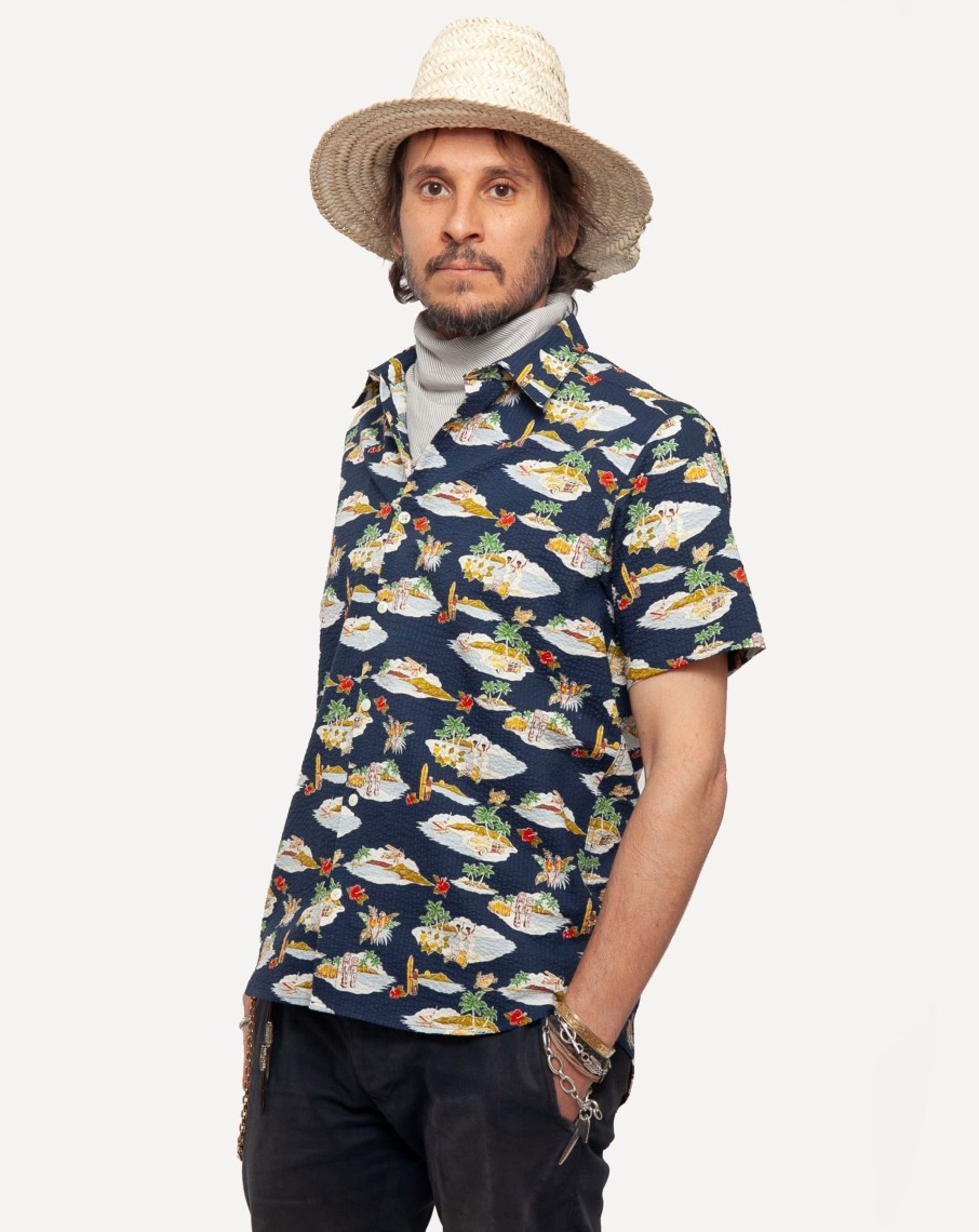 Men 18 Waits Shirts | Short Sleeve Dylan Shirt | Aloha - Navy