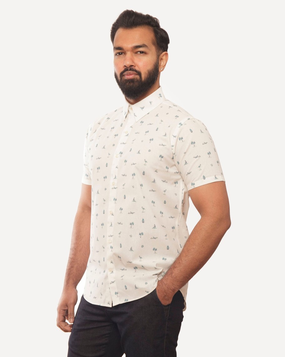 Men 18 Waits Shirts | Short Sleeve Dylan | Bahama Breeze (White)