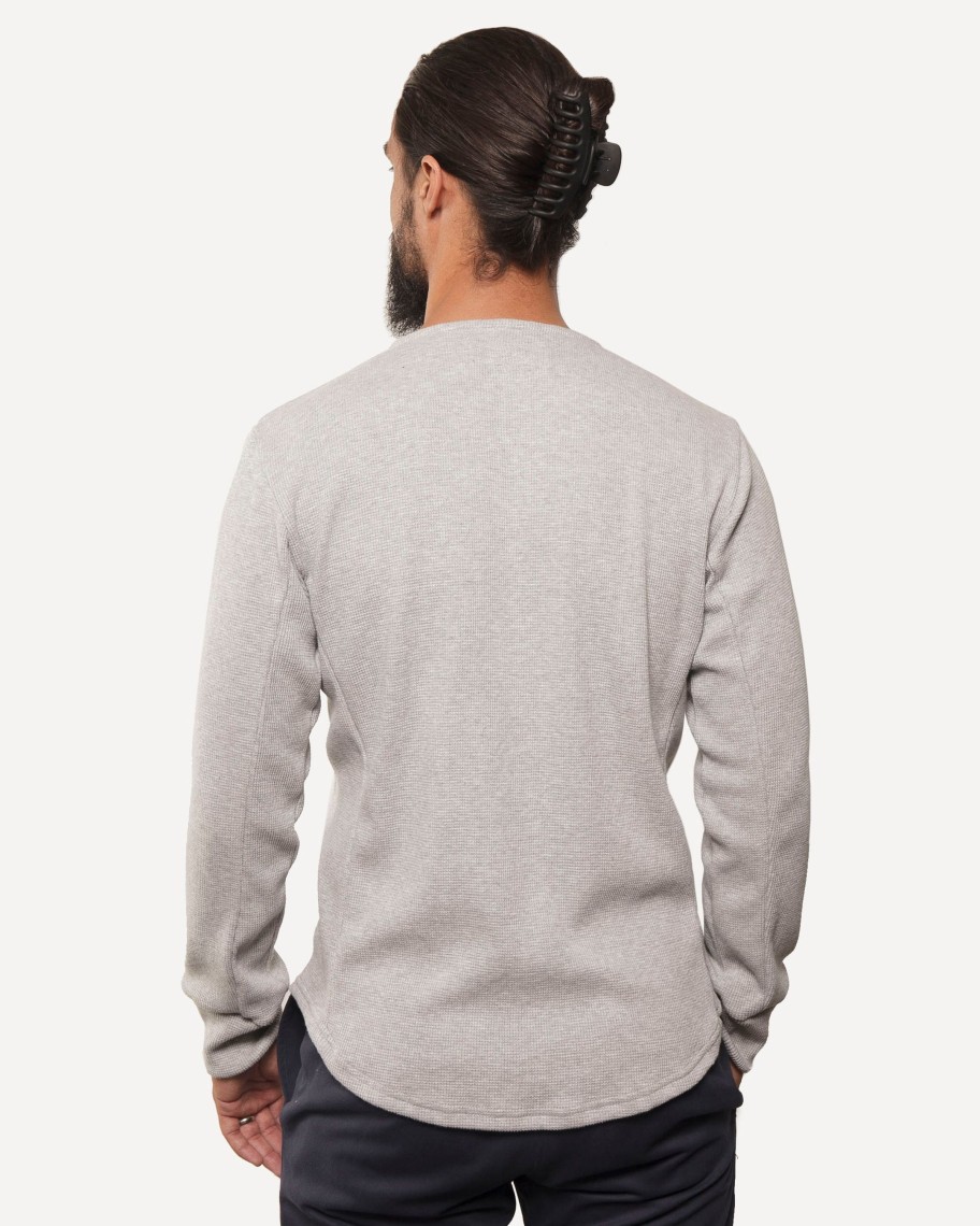 Men 18 Waits Knits | T-Shirts | Heritage Henley | Organic | Light Grey Micro Waffle