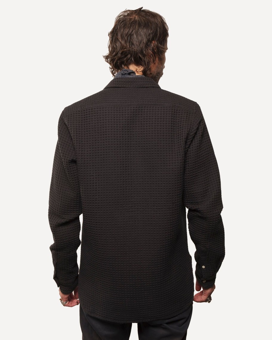 Men 18 Waits Shirts | Long Sleeve Neuwirth Shirt | Lux Organic Waffle - Black