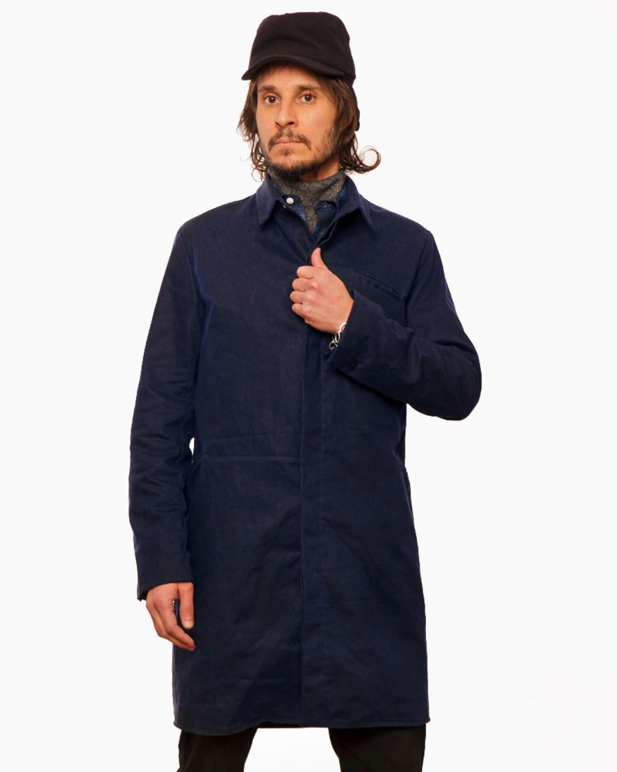 Men 18 Waits Jackets | Classic Trench | Navy Waxed Cotton