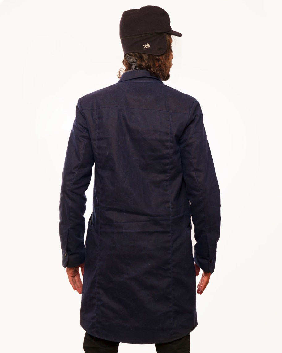 Men 18 Waits Jackets | Classic Trench | Navy Waxed Cotton