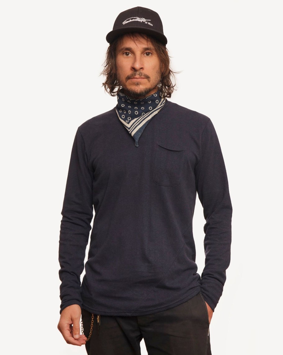 Men 18 Waits Knits | T-Shirts | Raglan Pocket Tee | Navy Hemp