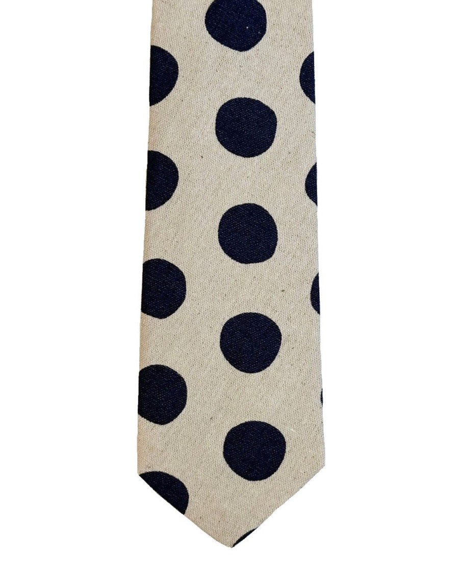 Men 18 Waits Ties & Pocket Squares | The Tie | Tipsy Linen Dots - Natural Navy