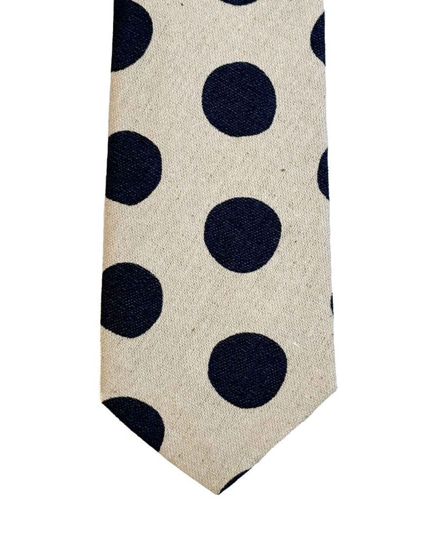 Men 18 Waits Ties & Pocket Squares | The Tie | Tipsy Linen Dots - Natural Navy