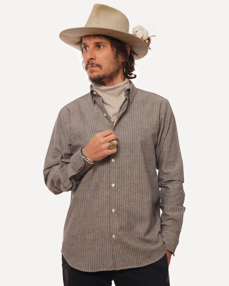 Men 18 Waits Shirts | Long Sleeve Dylan Shirt | Faded Miner Stripes