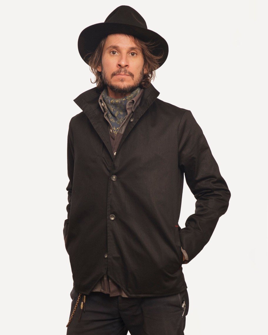 Men 18 Waits Jackets | Baumer | Black Herringbone Hemp