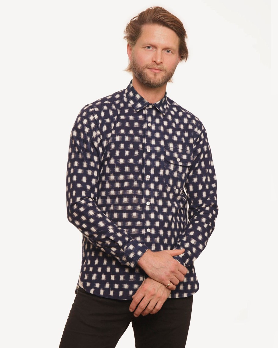 Men 18 Waits Shirts | Long Sleeve Neuwirth Shirt | Navy Tracer Dots